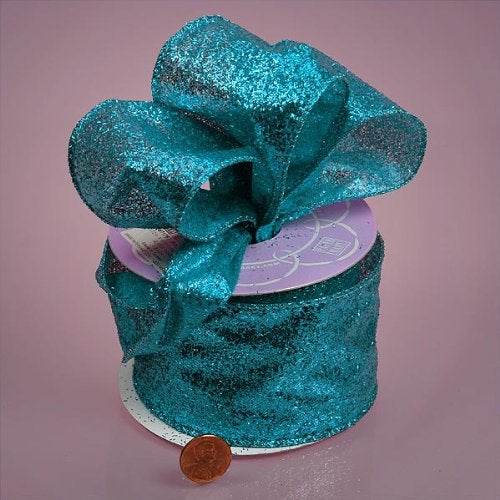 Turquoise Glitter Ribbon, 2-1/2"" X 10 yard